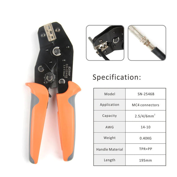 SN-2546B Solar PV Connector Crimper for AWG14-10 (2.5/4/6mm²) Solar Panel PV Cable