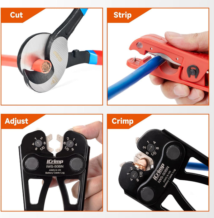 Quick guide of IWS-50BN Battery Cable Lug Crimping Tool