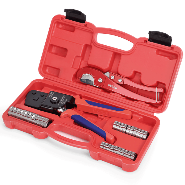PEX Cinch Tool Kit with 20PCS 1/2-in, 10PCS 3/4-in Clamps and Pipe Cutter, One-Handed PEX Crimper for 3/8"-1" Stainless Steel Clamps