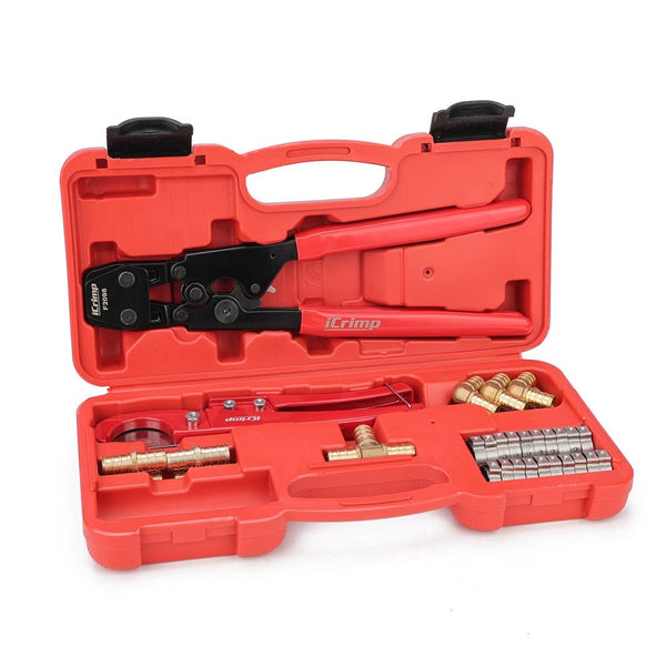 KG1096F PEX Clamp Tool Kit for 3/8 to 1 inch PEX Cinch Clamps with 30Pcs Stainless Steel Clamps, 12Pcs PEX Brass Fittings