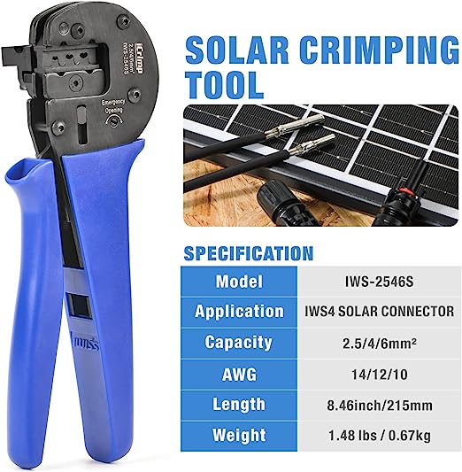 iCrimp IWS-2546S Solar Crimping Tools for AWG 14-10(2.5/4/6.0mm²) Solar Panel PV Cables