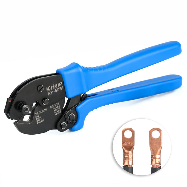 AP-50BI Battery Cable Terminal Lug Crimper for 8, 6, 4, 2AWG Copper Cable Lugs, Heavy Duty Battery Cable Ends