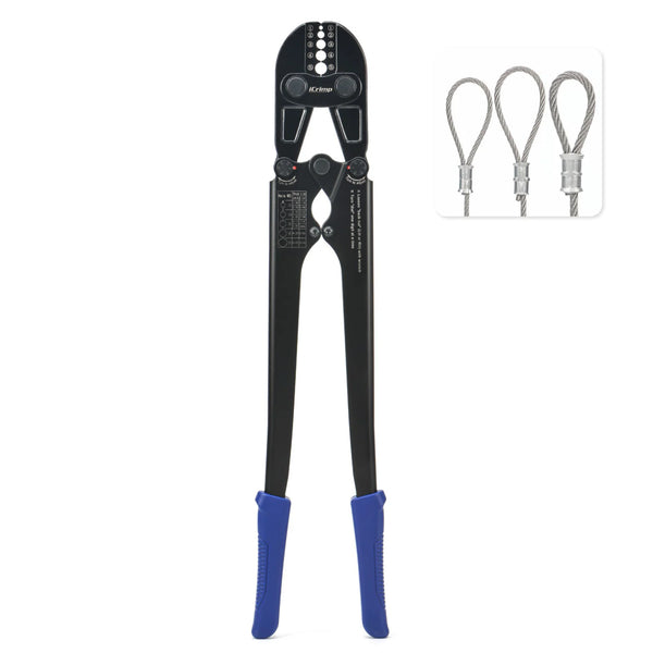 IWS-1608B Wire Rope Crimping Tool for 1/16", 5/64", 3/32", 7/64", 1/8", 5/32", 3/16" Aluminum and Copper End Sleeves