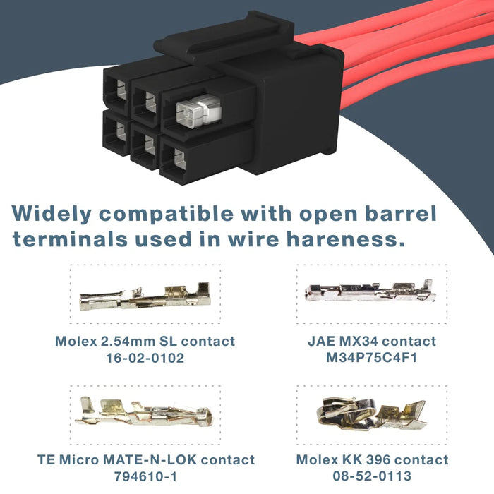 Widely compatible with open barrel terminals usedin wire hareness