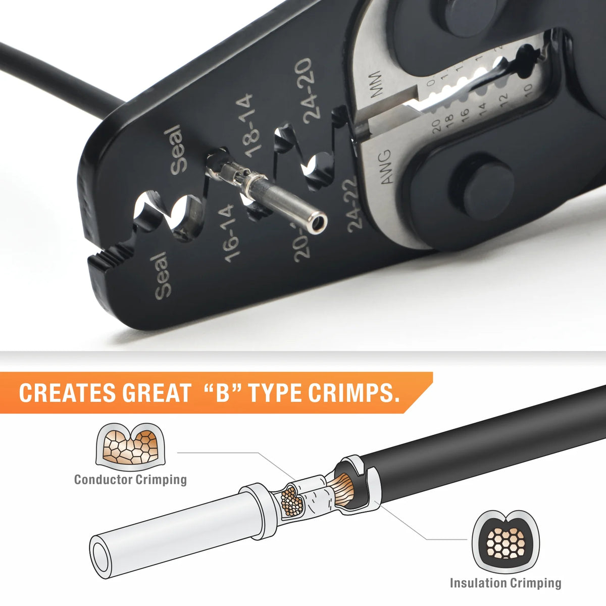 CREATES GREAT“B”TYPE AND ROUND CRIMPS