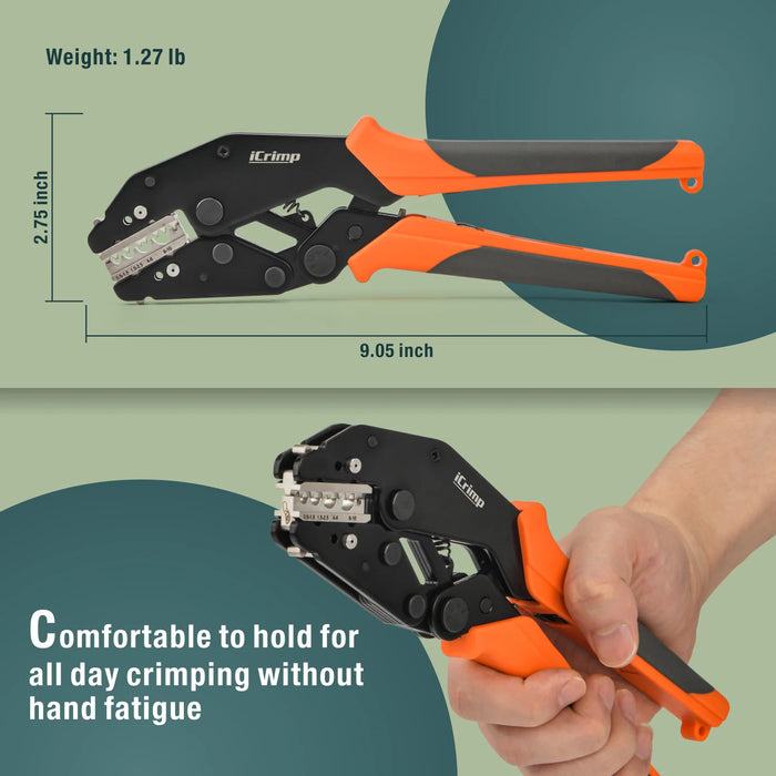 Comfortable to hold for all day crimping without hand fatigue