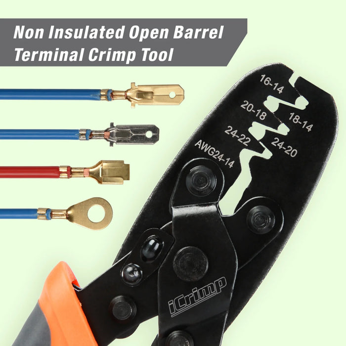 Iwiss Non Insulated Open Barrel Terminal Crimp Tool - Wire Crimper for Molex, Delphi, AMP/Tyco, Harley, PC/Computer