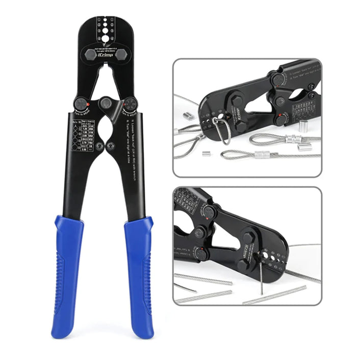 iCrimp Swaging Tool, Wire Rope Crimping Tools for Aluminum Copper Duplex  Hourglass Sleeves, Stop Buttons and Ferrules with Built-in Cable Cutter