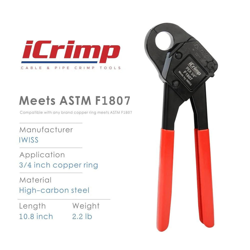 PEX Pipe Crimping Tool, Used for 1/2-inch Copper Crimp Ring