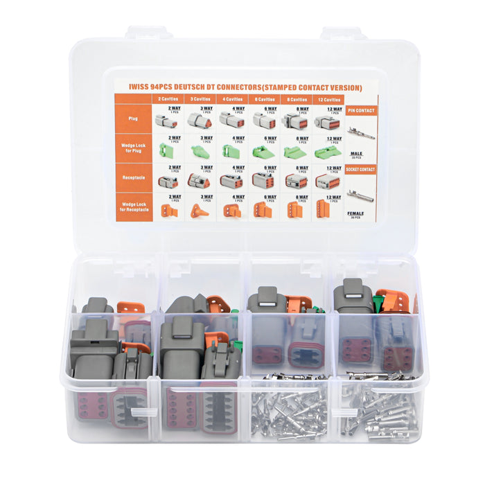 94Pcs Deutsch Connector Kit in 2, 3, 4, 6, 8, 12 Pin Configurations, Wire Connectors with Size 16 Solid Contacts