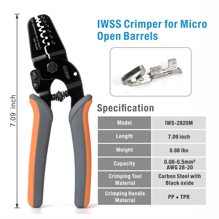 iCrimp IWS-2820M Mini Micro Open Barrel Crimping Tools Works on AWG28-20 JAM, Molex, Tyco, JST Terminals and connectors