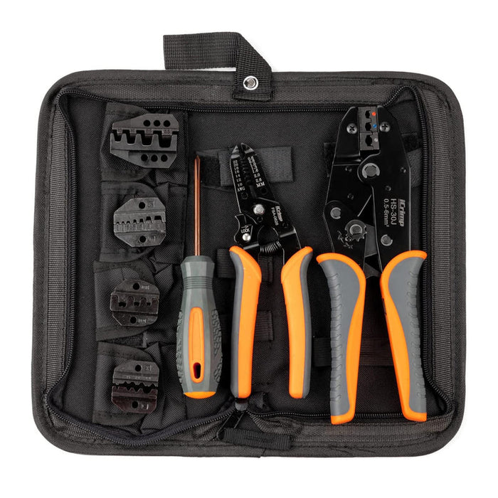 iCrimp Ratchet Wire Crimping tool kit w/ 5 Interchangeable Jaws, Wire Striper&Cutter for Insulated and Non-Insulated Terminals 0.5-35mm ²