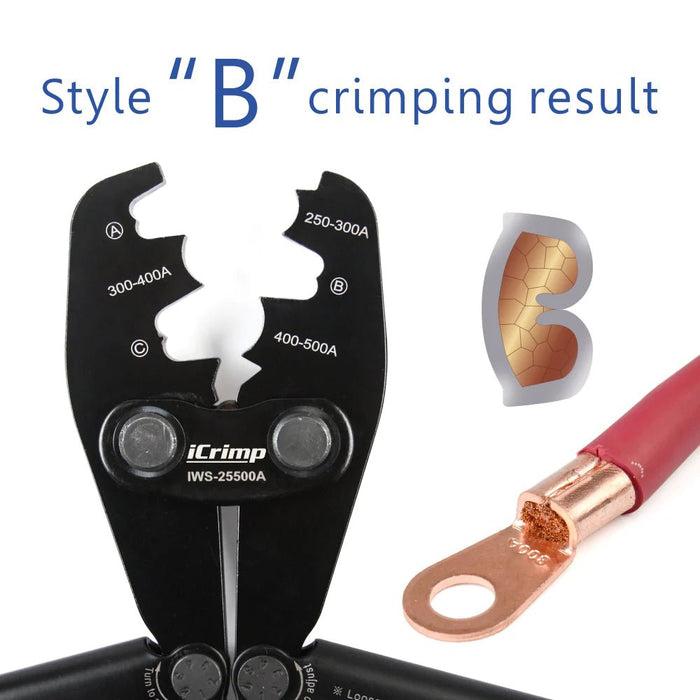 250A~500A Battery Lugs and Open Barrel Connectors Crimper — iCrimp Tools