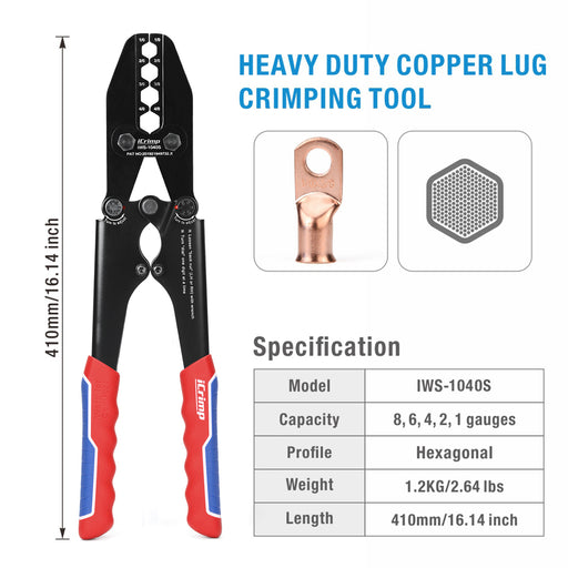 Heavy-duty copper lug crimping tool 