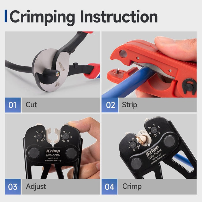 Quick guide of IWS-50BN Battery Cable Lug Crimping Tool