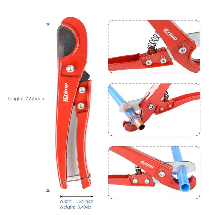 ICrimp One-Hand PEX Cinch Tool - Ratcheting Crimper For 3/8" To 1" Stainless Steel Clamp Rings (ASTM F2098)