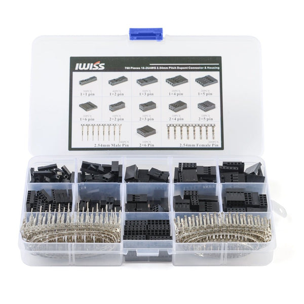 Dupont Connector Kit 2.54mm Pitch includes Single Row Male Headers, Dupont Crimp Pins