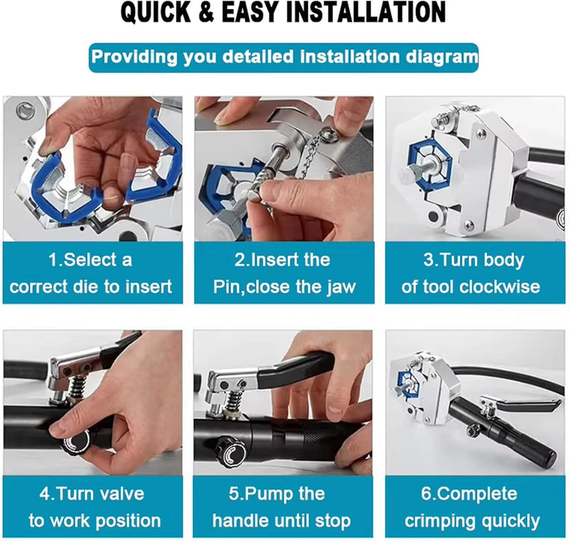Hydraulic A/C Hose Crimper Kit with Snap-On 7 Dies for Car A/C Fittings, Air Conditioning Hose Repair