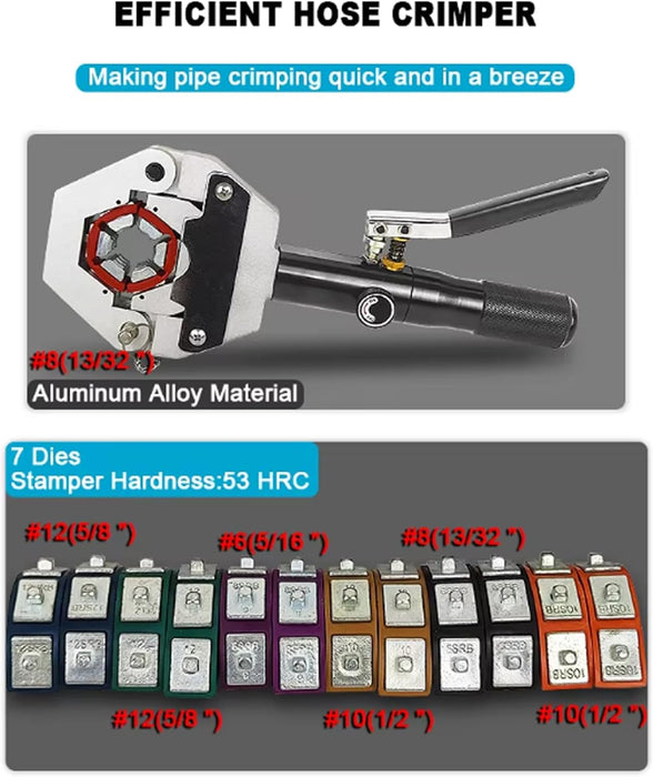 Hydraulic A/C Hose Crimper Kit with Snap-On 7 Dies for Car A/C Fittings, Air Conditioning Hose Repair