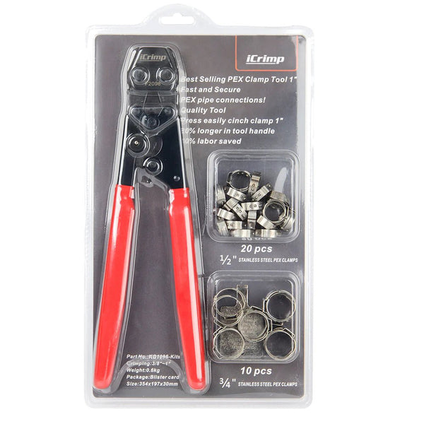 Ratcheting PEX Clamp Tool for 3/8 to 1-inch Stainless Steel Clamps and Single Ear Hose Clamps with 30PCS Clamps
