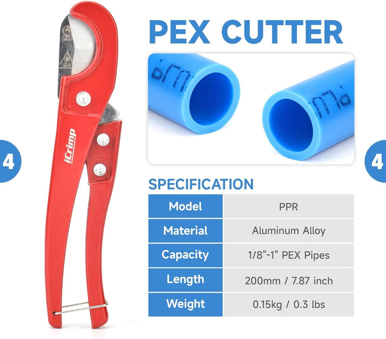 iCrimp IWS-1807CN PEX Crimping Tool Kit with PEX Crimpers, PEX Tubing Cutter, Copper Ring Removal Tool for 1/2’’ & 3/4’’ Copper Crimp Rings, Meets ASTM F1807 Standard