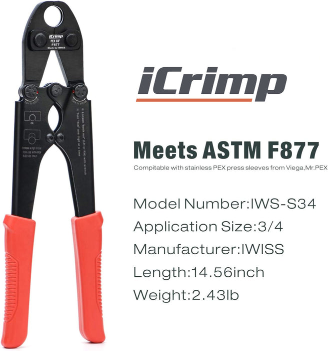 IWS-S34 3/4" ASTM F877 SS Sleeves Crimping Tool