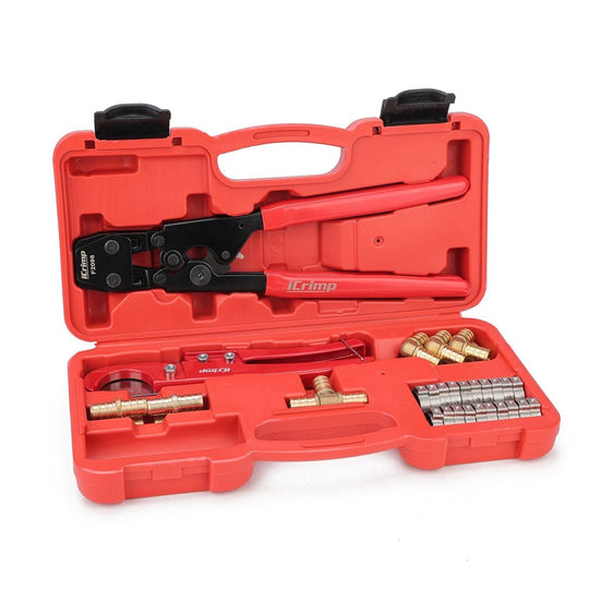 KG1096F PEX Clamp Tool Kit for 3/8 to 1 inch PEX Cinch Clamps with 30Pcs Stainless Steel Clamps, 12Pcs PEX Brass Fittings