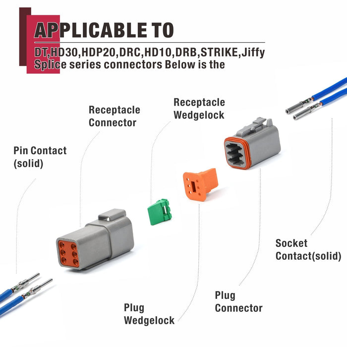 8 Sets Connecteurs Électriques Étanches DT 2 Broches - 22-18AWG - Pour Voiture, Moto, Bateau - Nylon, Anticorrosion - 8