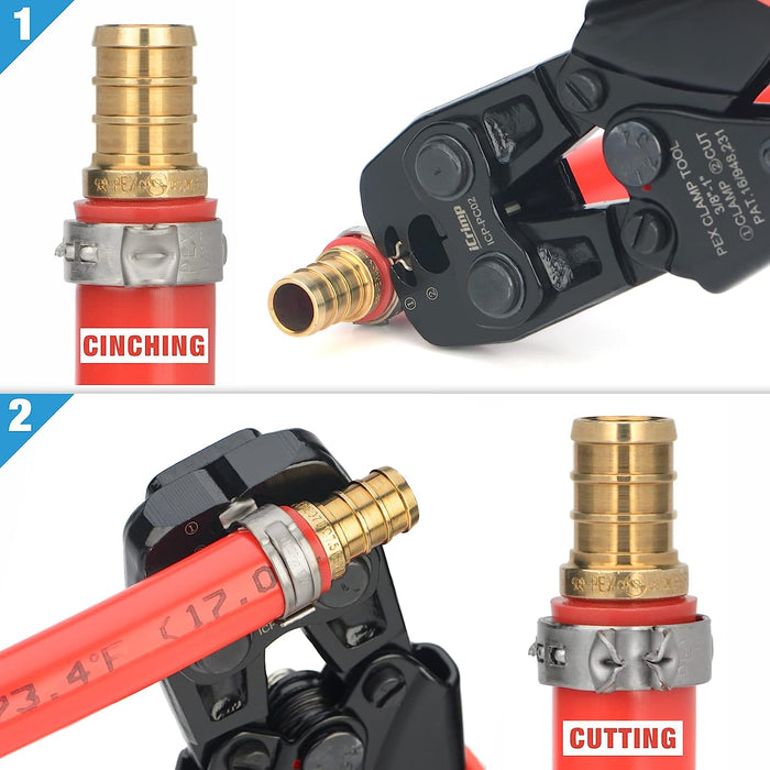 iCrimp PEX Clamp Cinch & Removal Tool for 3/8-in to 1-in Pinch Clamp Rings with 20pcs 1/2-in & 10pcs 3/4-in Clamps, Meets ASTM F2098 Standard