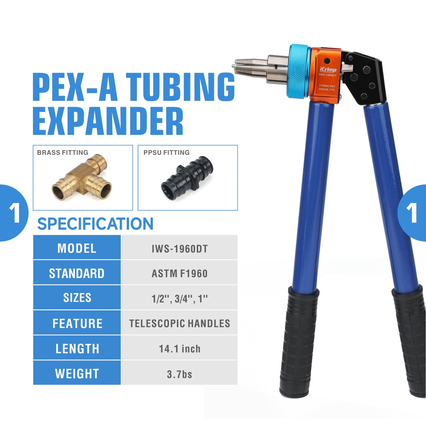 Expandable Pex PEX Expansion Tool Kit for 1/2,3/4,1-inch with PEX Cutter — iCrimp Tools