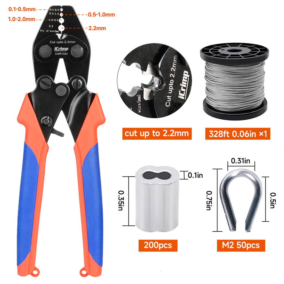 Wire Rope Crimping Tool Kit with Stainless Stee Wire Rope — iCrimp Tools