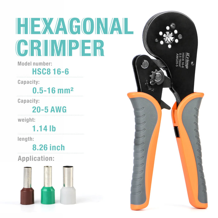 iCrimp Ferrule Crimping Tool Kit, AWG 23-10 Self-adjustable Ratchet Ferrule  Crimper Plier c/w 770End Sleeve Ferrules Connector Terminals on