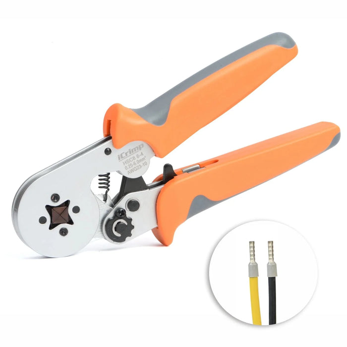 iCrimp HSC8 6-4 Square Self-Adjustable Crimping Tools Plier for AWG23-10 Bootlace End-Sleeves Ferrule, Ratchat Wire Crimping Tool