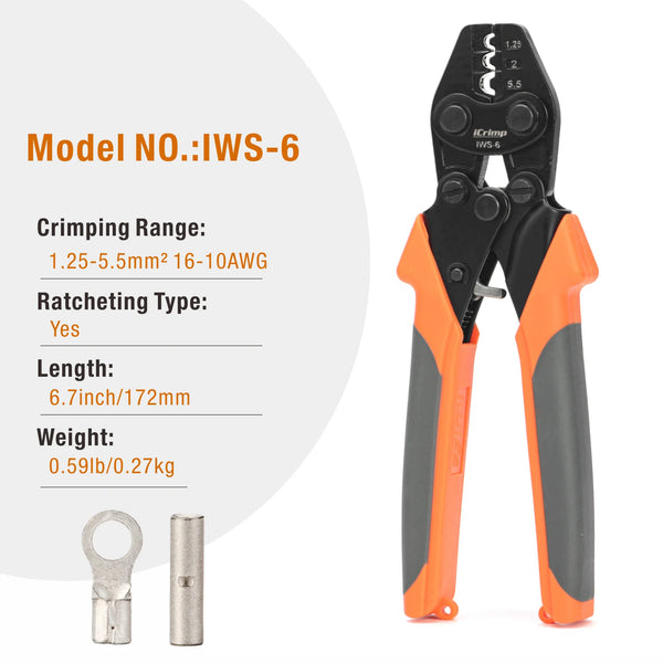 IWS-6 Non-insulated Terminal Crimping Tool for AWG16-10 Butt/Spice/Open/Plug Connectors