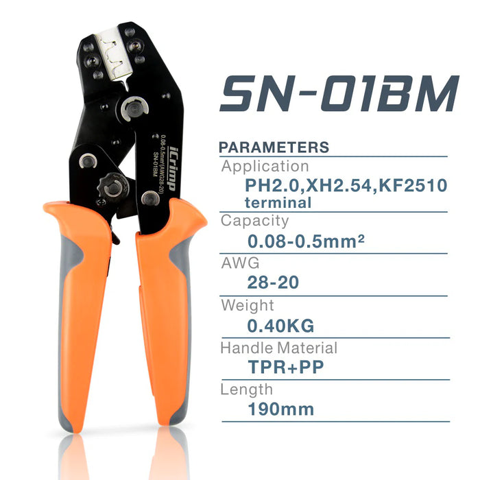 iCrimp XH2.0mm XH2.54mm XH3.96mm Dupont D-Sub Terminals JST Pin Crimper SN-01BM Crimping Tools for Crimper Plier for AWG 28-20(0.08-0.5mm²)