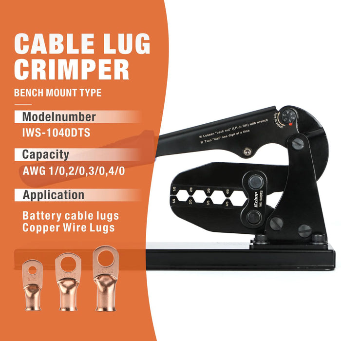 IWS-1040DTS/IWS-0801DTS Cable Lug Crimper Bench Mount Type
