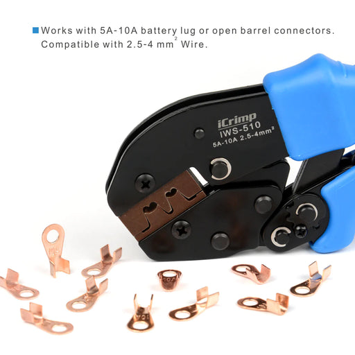 Works with 10A-30A battery lug or open barrel connectors