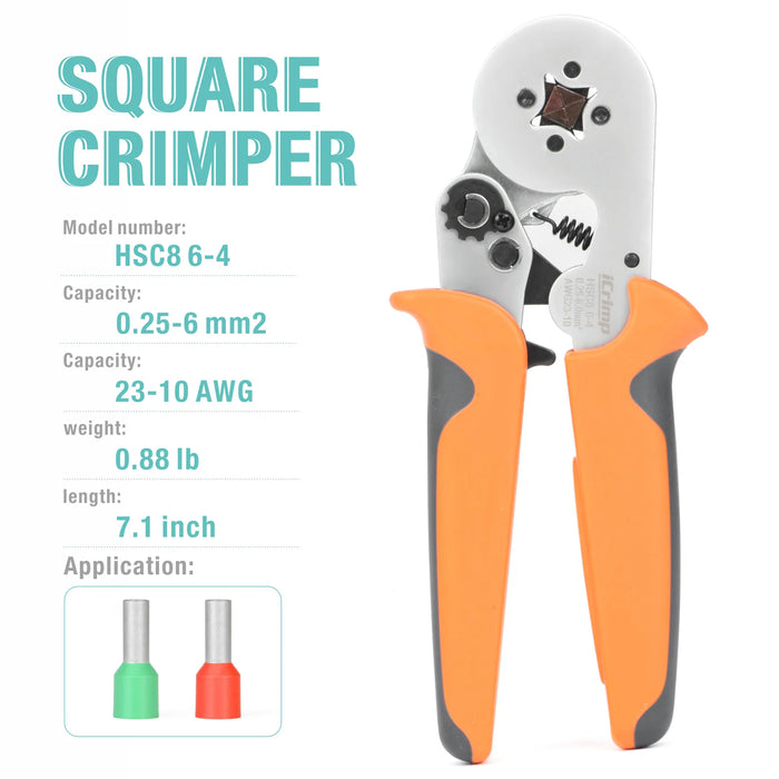 iCrimp HSC8 6-6 Self-adjustable Crimping Tools Plier for AWG23-10 Bootlace End-sleeves Ferrule, Ratchet Wire Crimping Tool
