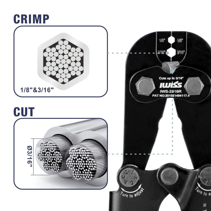 iCrimp IWS-2316R Heavy Duty Cable Railing Deck Railing Swage Tool for 1/8to 3/16 inch Stainless Steel Wire Rope Tensioners