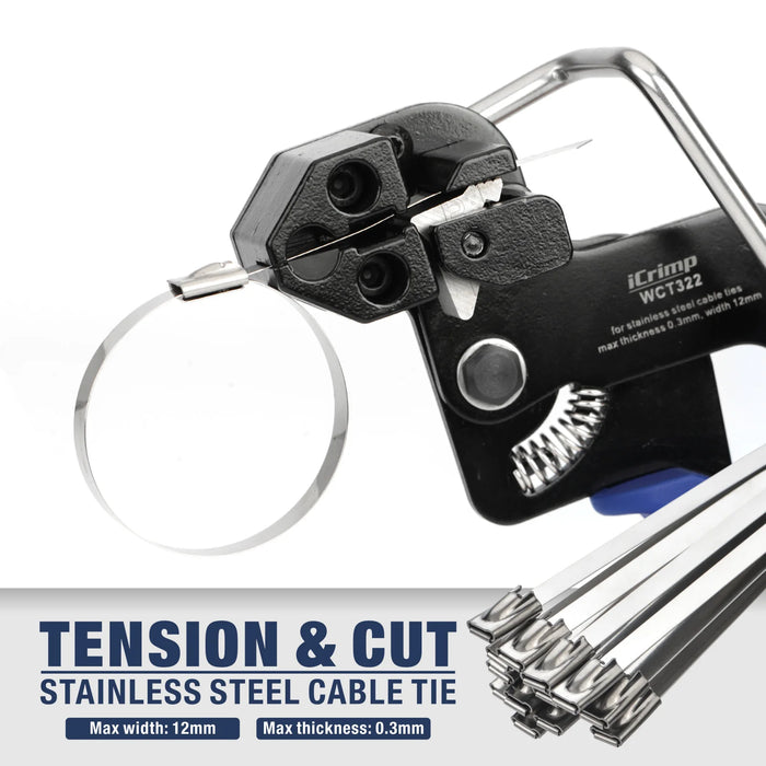 iCrimp Stainless Steel Cable Tie Gun Wrap Tool Metal Zip Tie Tightener Tensioning & Cutting Functional Cable Tie Gun c/w Free Zip Tie Release Tool