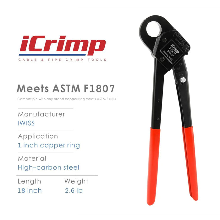 iCrimp PEX Pipe Crimping Tool, Used for 1/2-inch Copper Pex Crimps Rings, with Go/No-Go Gauge,Angled Head, suits All US F1807 Standards