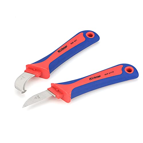 iCrimp Utility Knife for Cable Skinning, Wire Insulation Dismantling Knife, 2-Pack Insulated Electricians Cable Stripping Knives, Fixed Blade