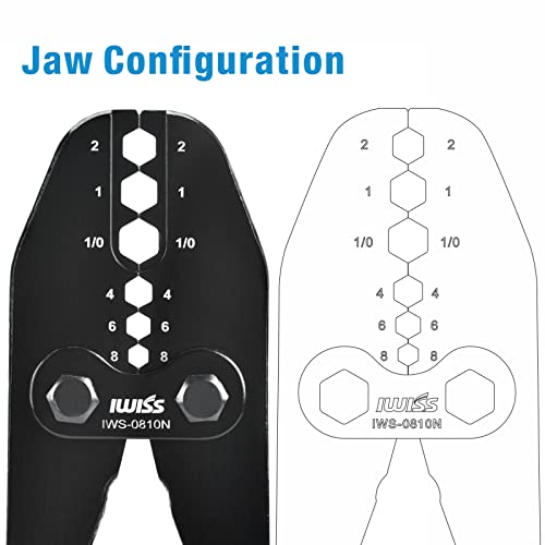 IWISS IWS-0810N Battery Cable Terminal Lug Crimping Tool for 8,6,4,2,1,1/0 AWG Electrical Copper Battery Lugs, Fixed Hexagonal Crimping Die Sets