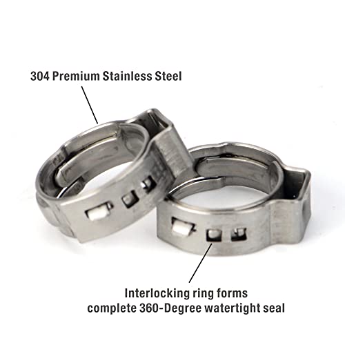 iCrimp 1/2-inch PEX Stainless Steel Clamp Cinch Rings, Crimp Pinch Fitting Tools-100pcs Packed