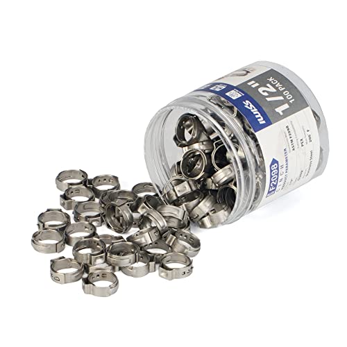 iCrimp 1/2-inch PEX Stainless Steel Clamp Cinch Rings, Crimp Pinch Fitting Tools-100pcs Packed