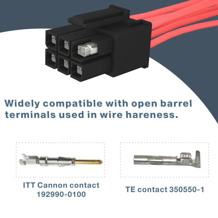 Widely compatible with open barrel terminals used in wire hareness