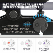 EASY DIAL SETTING ADJUSTS FOR DIFFERENT CRIMP RING SIZES