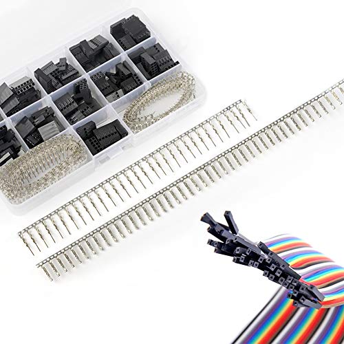 IWISS Dupont Connector Kit 2.54mm Pitch Single Row Male Headers, Dupont Crimp Pins for 3D Printer and FPV Jumper Wire, Ribbon Cable