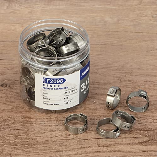 iCrimp 3/4-Inch Stainless Steel Cinch Clamp Rings for PEX Pipe 50 PCS-Pack