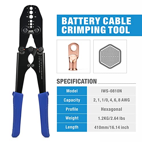 iCrimp IWS-0810N Battery Cable Terminal Lug Crimping Tool for 8,6,4,2,1,1/0 AWG Electrical Copper Battery Lugs, Fixed Hexagonal Crimping Die Sets